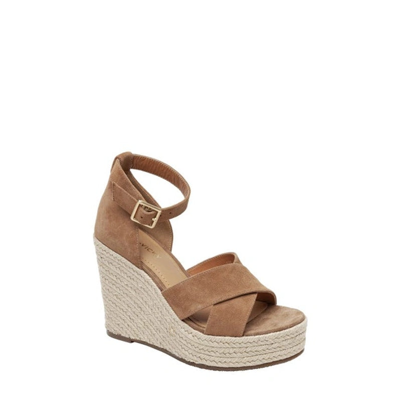 Lisa Vicky Gemi Platform Espadrille Wedge Sandal Suede Cognac Womens Sz 6.5
