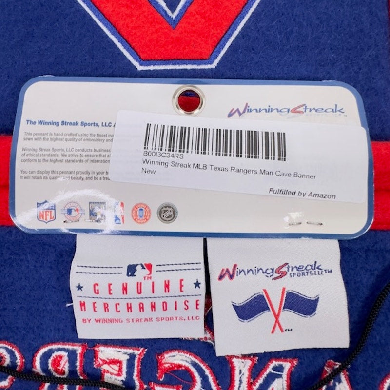 Winning Streak Sports Texas Rangers Banner Wool Fan Man Cave Blue Red 8x32