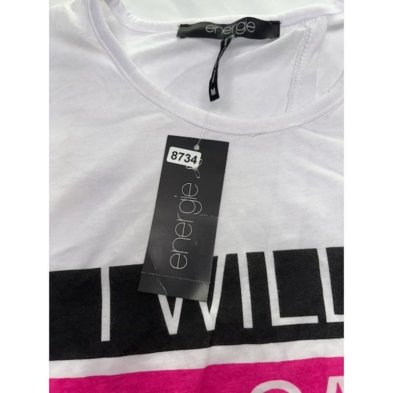 Energie Tee Top Surplice-Back Striped Graphic Front White Womens Size M