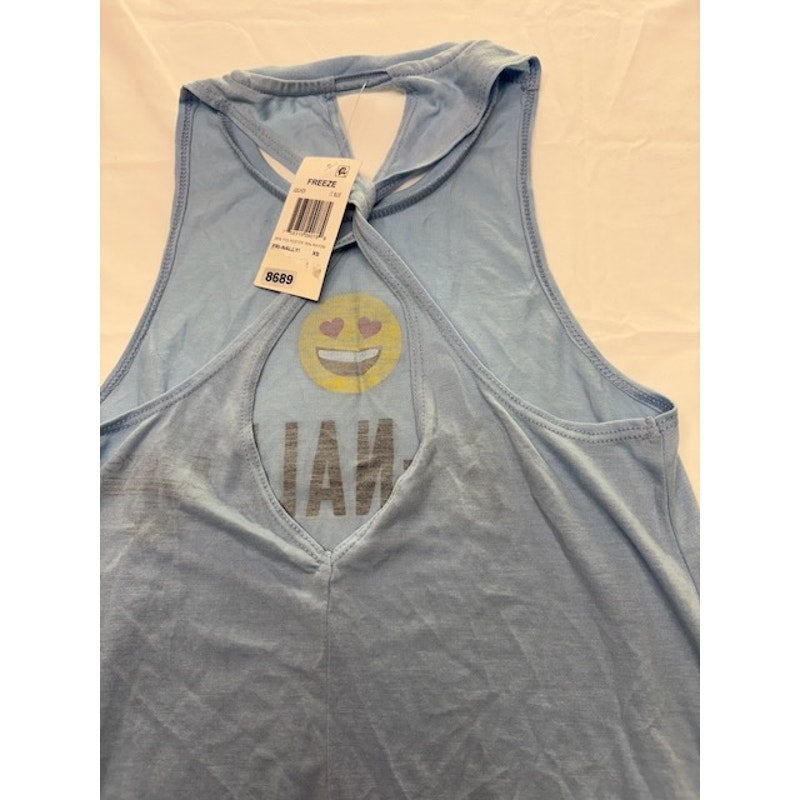 Freeze Fri-Nally Emoji Graphic Tank Top Racerback Light Blue Womens Size XS