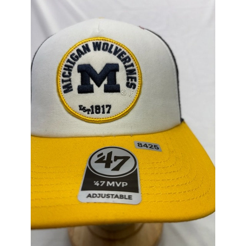47 Brand Trucker Hat Michigan Wolverines NCAA Mesh Snapback Gray Yellow OSFA