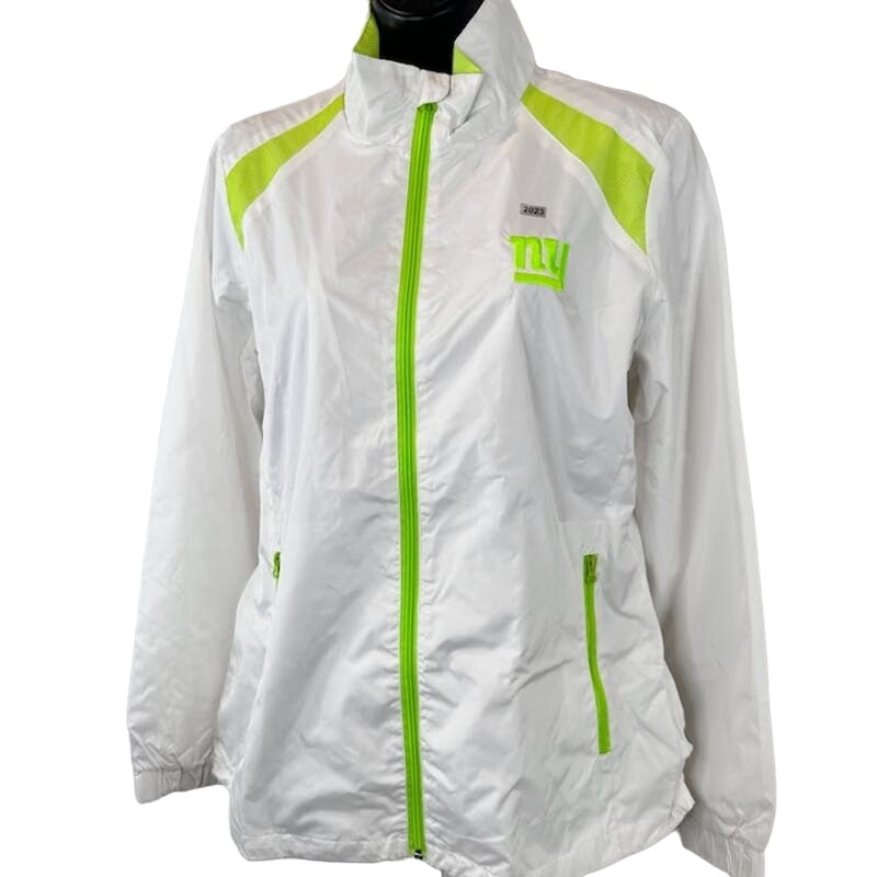 G III by Carl Banks NY Yankees Windbreaker Jacket Zip Up White Lime Womens L