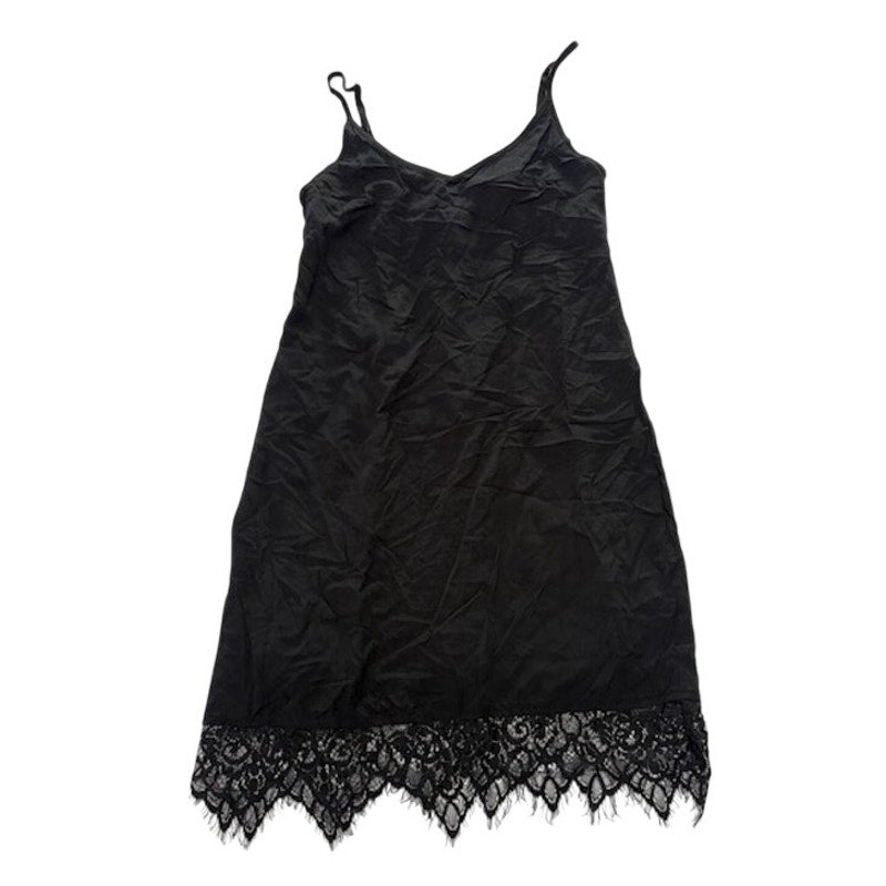 Shift Slip Dress Lace Hem Spaghetti Strap Mini Dress Black Womens Size XS