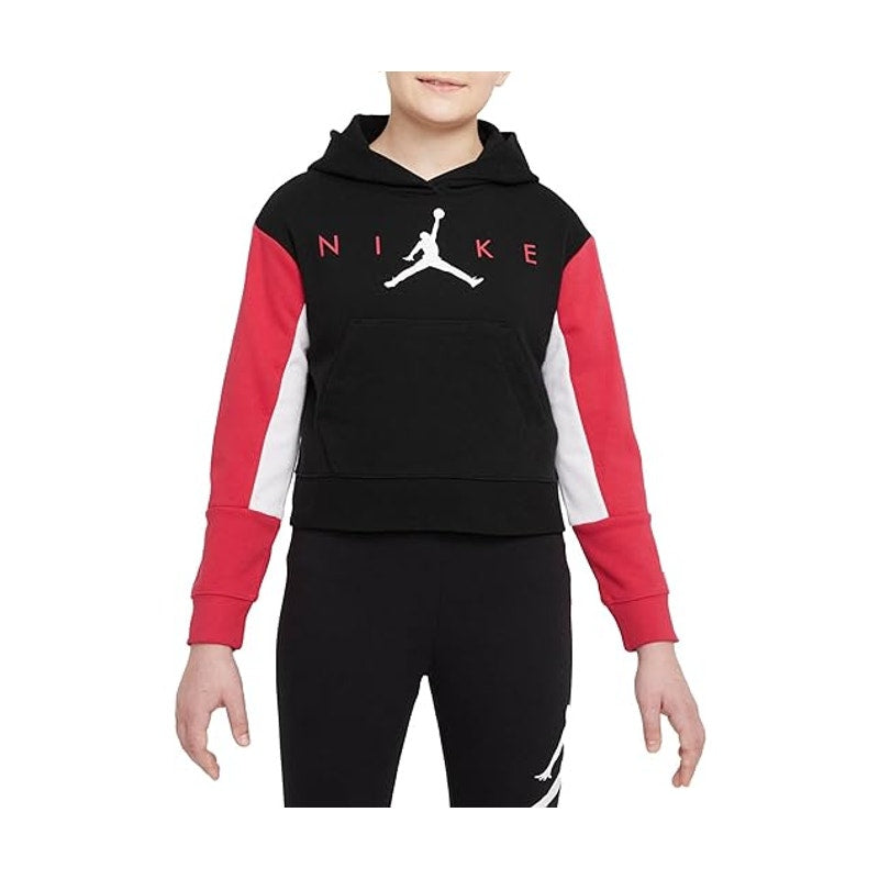 Jordan Jumpman by Nike Boxy Hoodie Pullover Cropped Cut Black Red Girls Size L