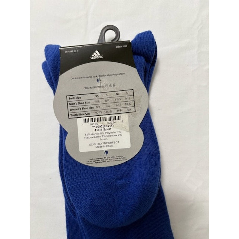 2 Pairs Adidas Field Sport Soccer Socks Over The Calf  Blue/White Mens Sz XS