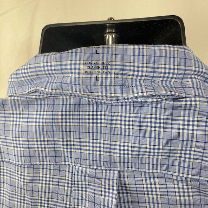 Ralph Lauren Button Down Shirt Long Sleeve Stretch Plaid Blue White Mens Size L