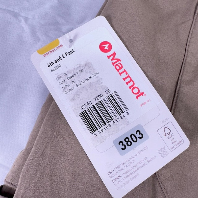 Marmot 4Th and E Pants Tapered Leg Cut Regular Fit Flat Front Khaki Mens 38