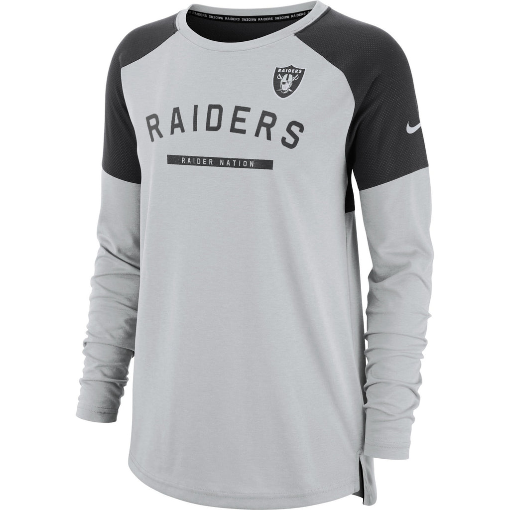 Nike Oakland Raiders Tailgate Long-Sleeve T-Shirt Loose Fit Gray Womens Size S