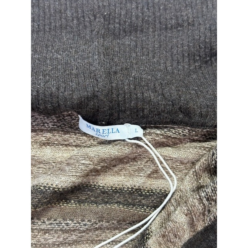 Marella Sport Striped Cardigan Knitted Sweater Open Front Brown Womens Sz L