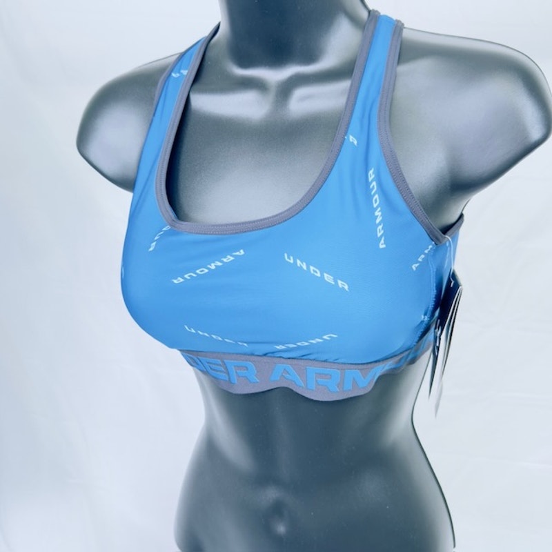 Under Armour Mid Crossback Mid Printed Sports Bra Compression Blue Womens M