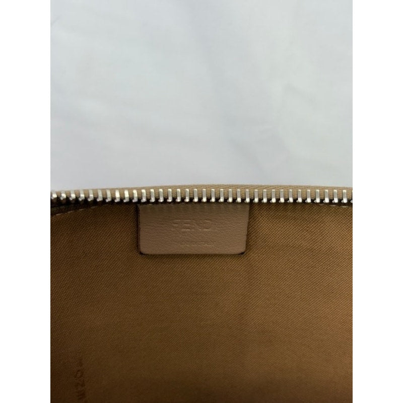 Fendi Studded Monster Eyes Zip Pouch Leather Clutch Bag Silver-Tone Beige Womens