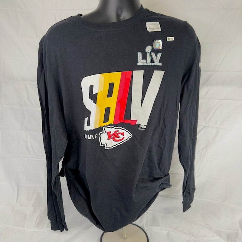 Nike Kansas City Chiefs Super Bowl LV Logo T-Shirt Long Sleeve Black Mens Size L