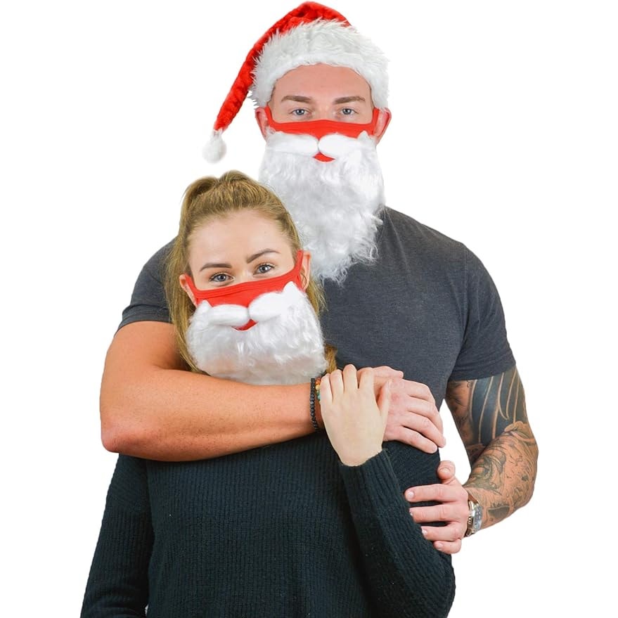 2022 Christmas Face Mask Funny Bearded Holiday Santa Custome 2-Pack Adults