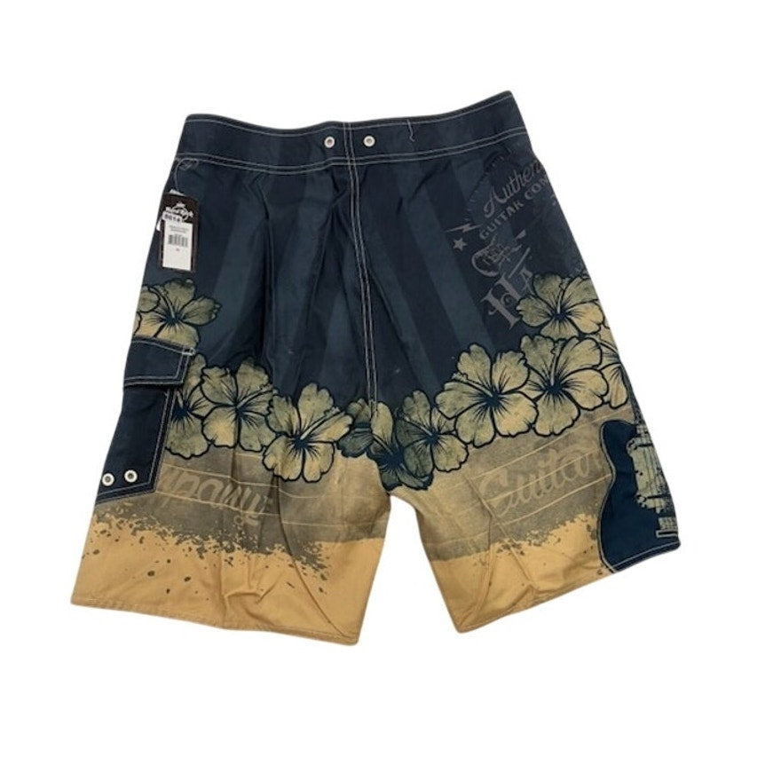 Hard Rock Cafe Hibiscus Citro Boardshorts Surf Swim Floral Blue Mens Size 30