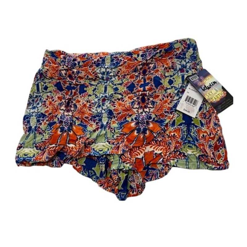 Be Bop Pull-On Floral Skort Mid Rise Rayon Blue/Rust Womens Juniors Size XS