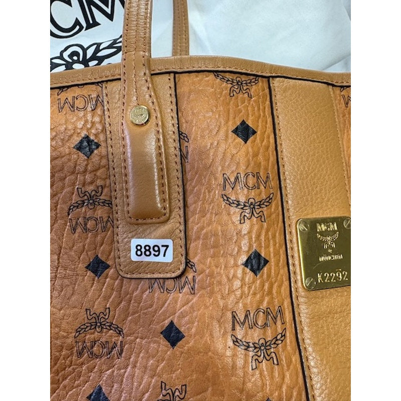 MCM Liz Reversible Visetos Cognac Shopper Tote Bag With Wallet Set Brown Large