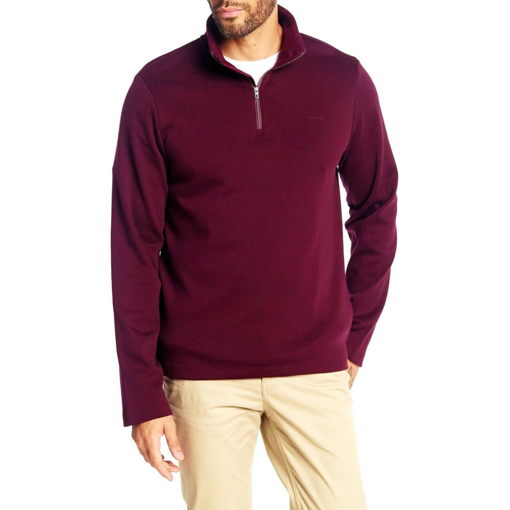 Calvin Klein Quarter Zip Birdseye Sweatshirt Liquid Touch Deep Lava Mens Size S