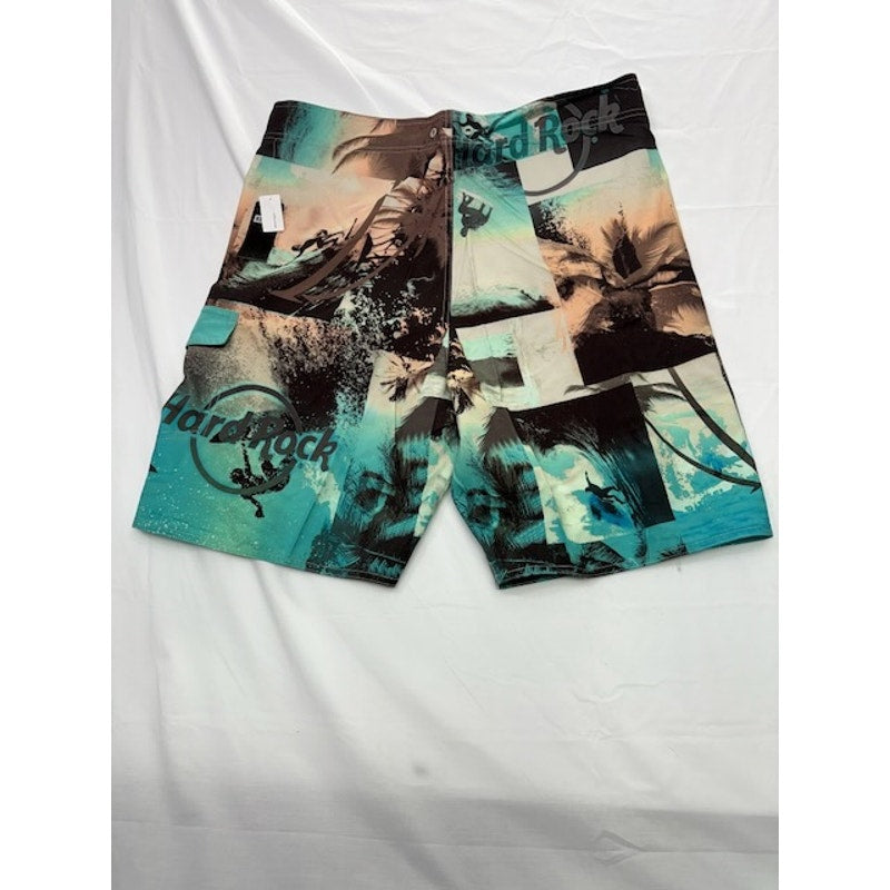 Hard Rock Photo Surf Collage Boardshorts Swim Trunks Multicolor Mens Size 36