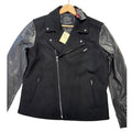 Lucky Brand Moto Jacket Leather Wool Quilted Lined Zip-Up Black Mens Size L