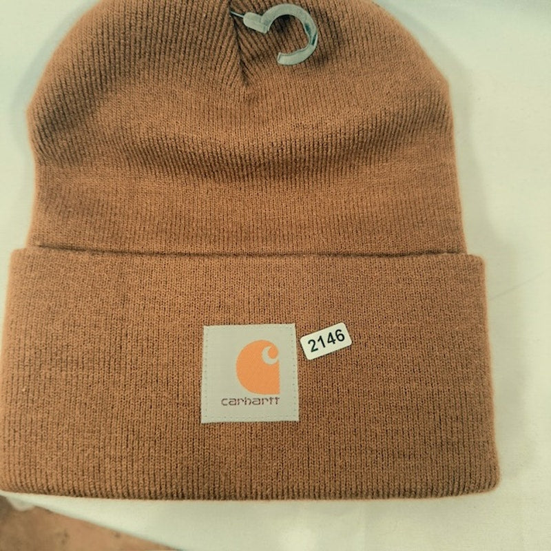 Carhartt Logo Patch Acrylic Watch Hat Cuffed Knit Beanie Brown Unisex One Size