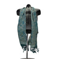 Thailand Silk Floral Fringe Scarf Wrap Lightweight Shawl Turquoise One Size