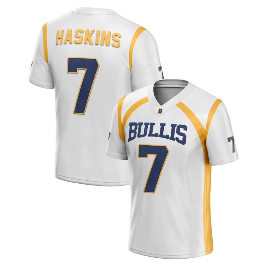 Headgear Classics Dwayne Haskins Bullis #7 Football Jersey White Yellow Size L