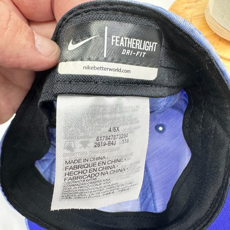 Nike Featherlite Dri-Fit Swoosh Cap Ponytail Holder Stretch Blue Girls 4/6X