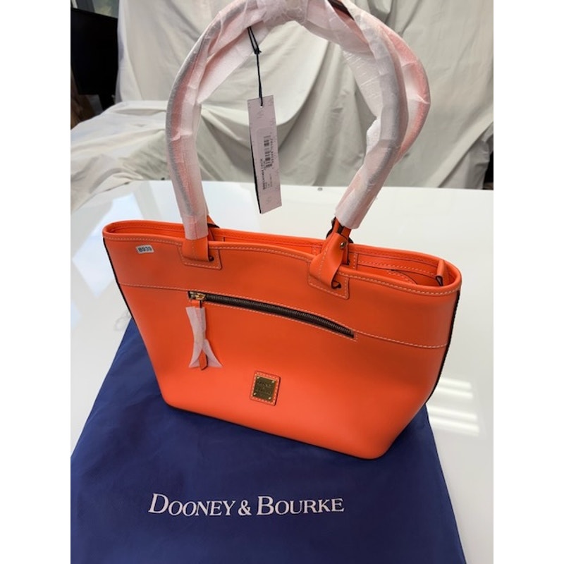 Dooney & Bourke Smooth Leather Quincey Zip Tote Shoulder Bag Zipper Orange