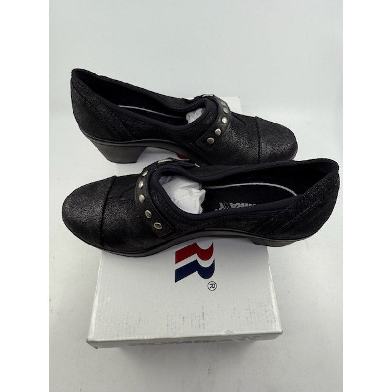 Romika Mokassetta 295 Clogs Shoes Leather Slip-On Studded Black Womens Sz 37