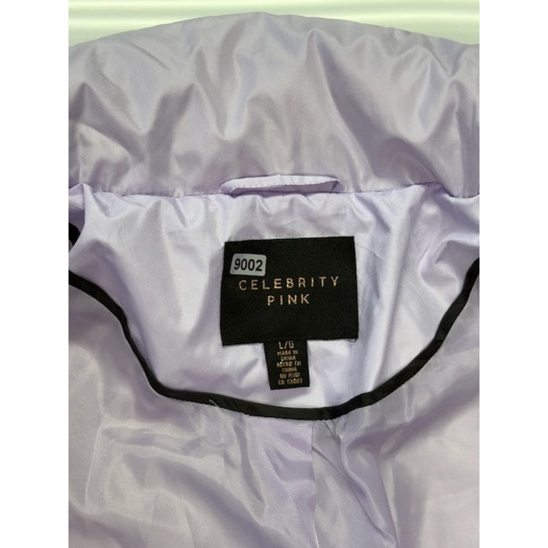 Celebrity Pink Cropped Puffer Coat Front Zipper Lined Purple Womens Size L
