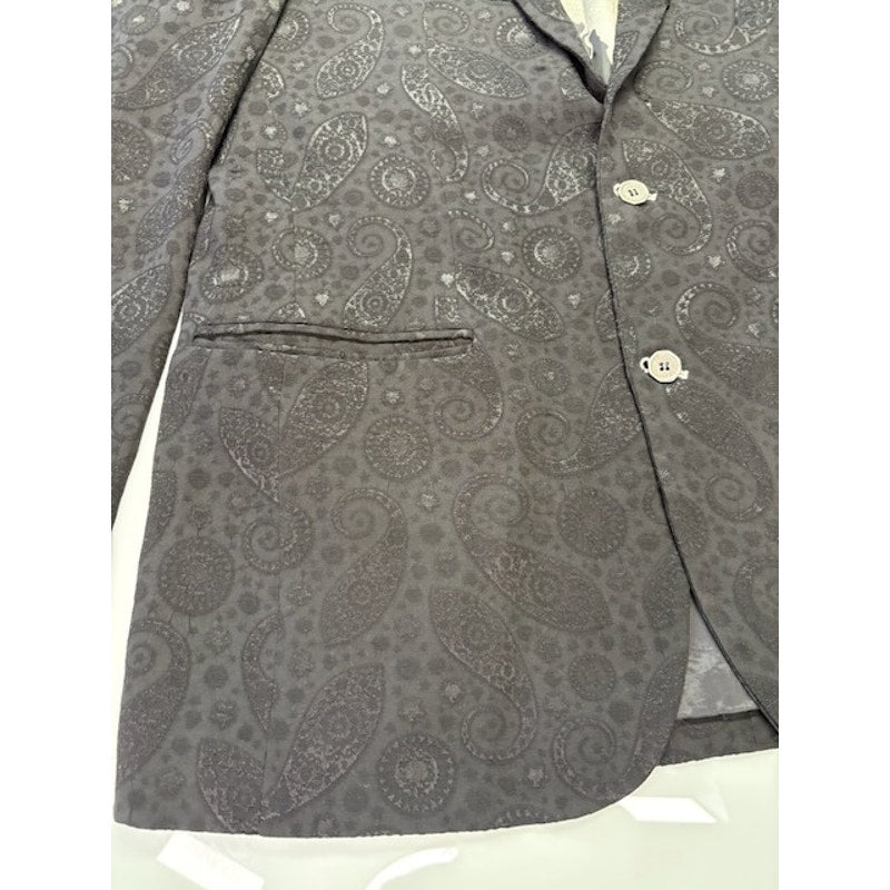 Bogosse Tibo Blazer Two Button Paisley Dragon Print Viscose Gray Mens Size 44
