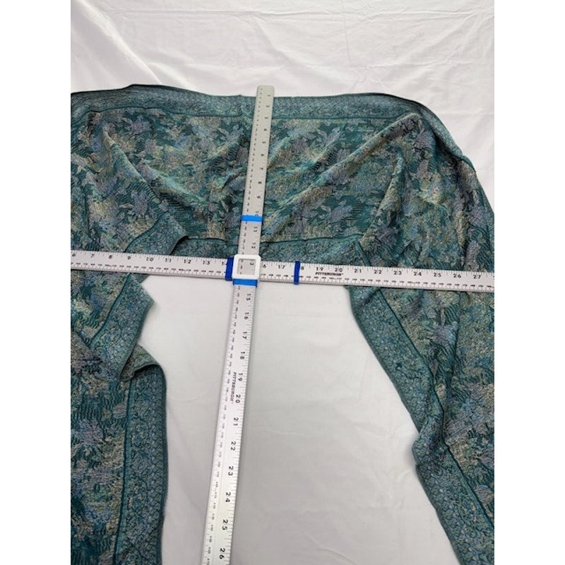 Thailand Silk Floral Fringe Scarf Wrap Lightweight Shawl Turquoise One Size
