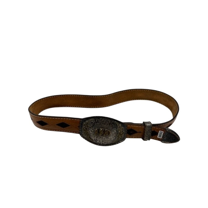 Vintage Western Leather Belt Tooled Buckle Cowboy Rodeo Unisex Brown Size 40