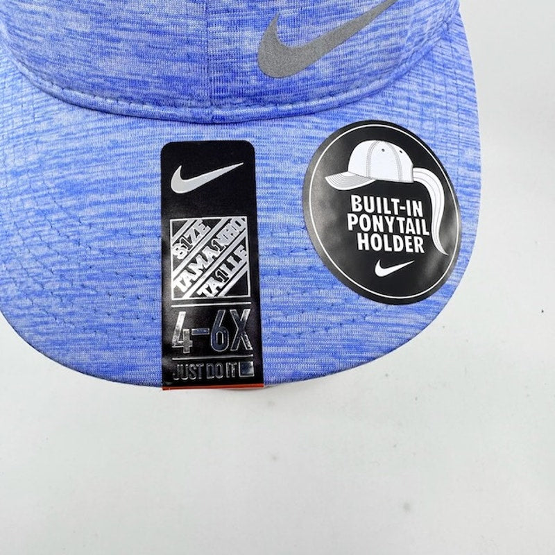 Nike Featherlite Dri-Fit Swoosh Cap Ponytail Holder Stretch Blue Girls 4/6X