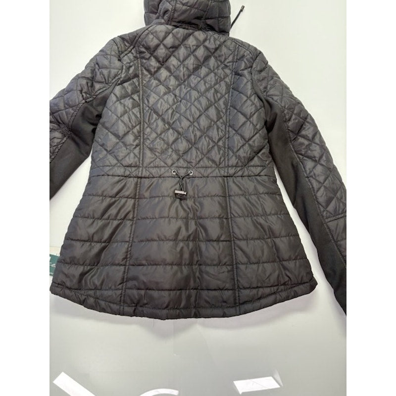 Sebby Hooded Water-Resistant Diamond Quilted Hooded Coat Black Womens Size S