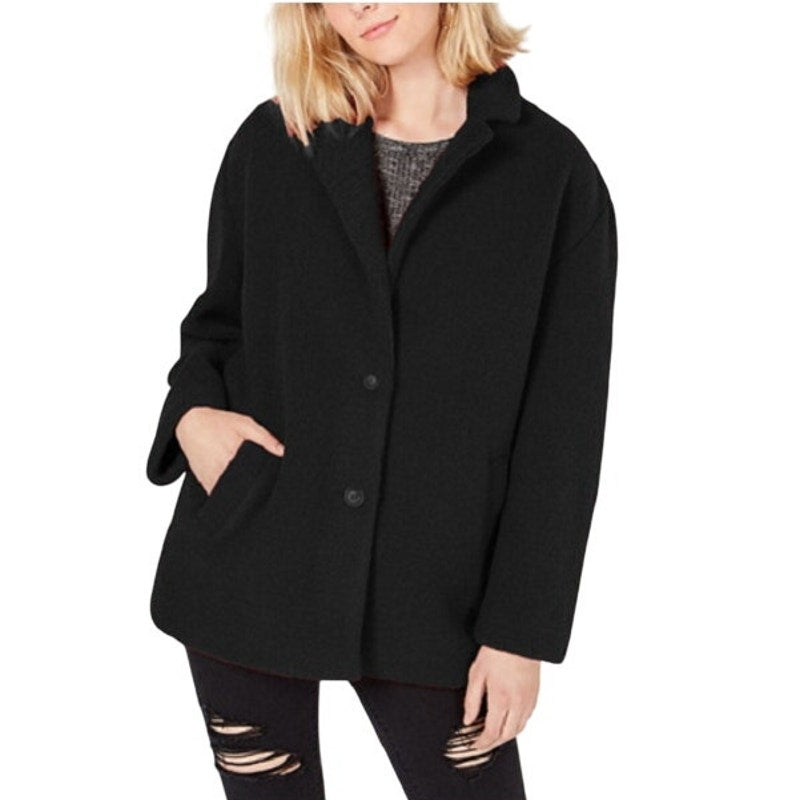 Collection B New York Classic Faux-Fur Coat Two Button Front Black Womens Size M