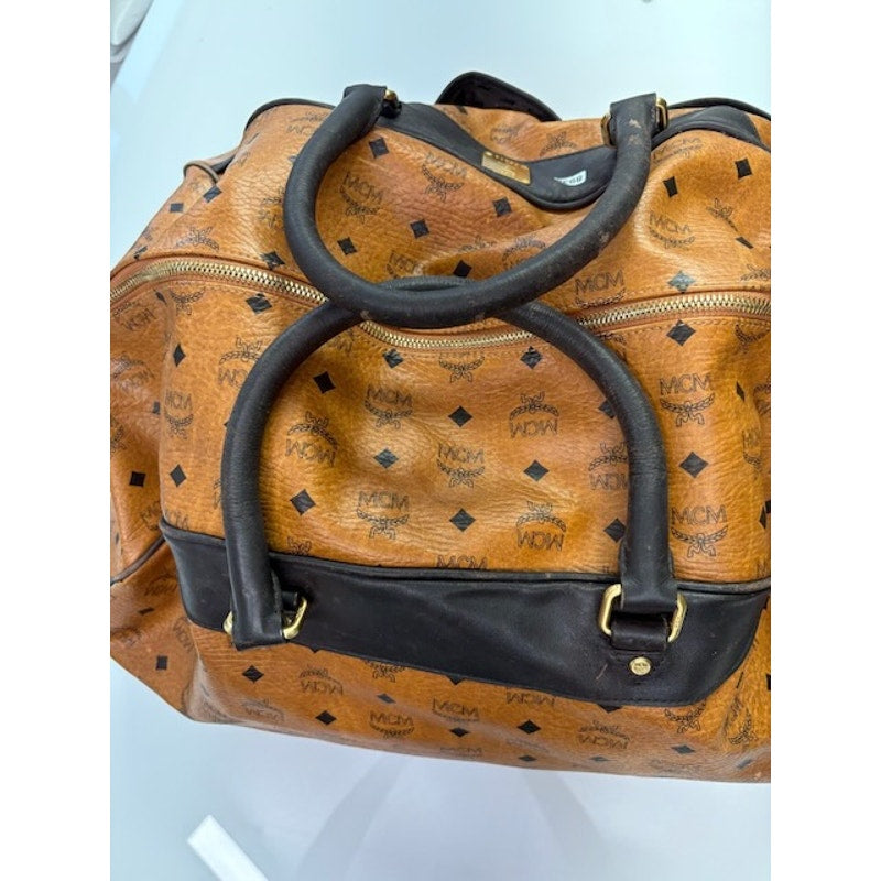 Vintage MCM Monogram Visetos Duffle Trolley Travel Bag Leather Cognac Orange