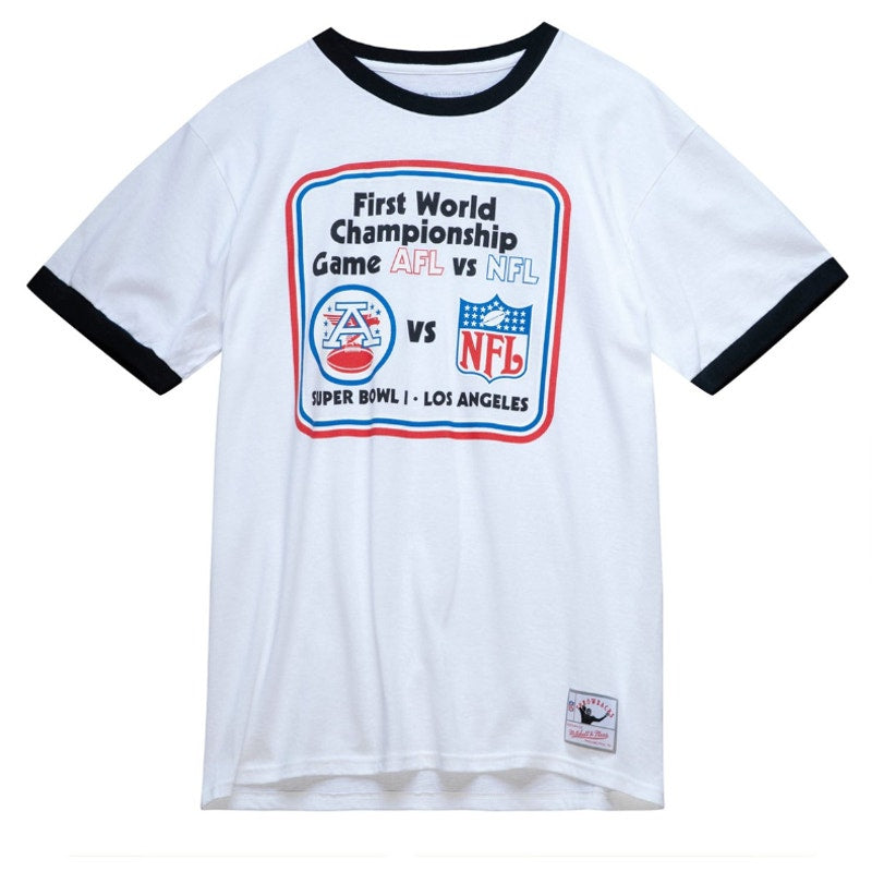 Mitchell Ness Superbowl Logo NFL First Championship Ringer Tee White Mens XL