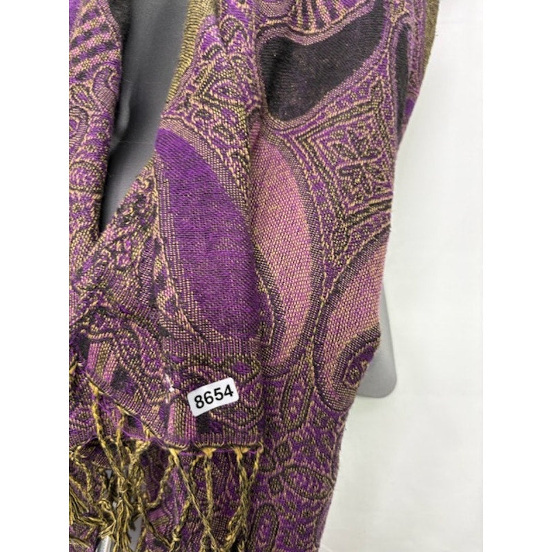 Fringe Tassel Scarf Shawl Wrap Boho Pattern Lightweight Paisley Purple One Size