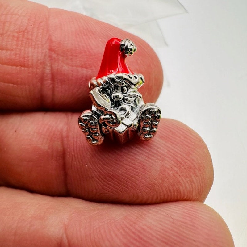 Seated Santa Claus Dangle Charm Pendant 925 Sterling Silver