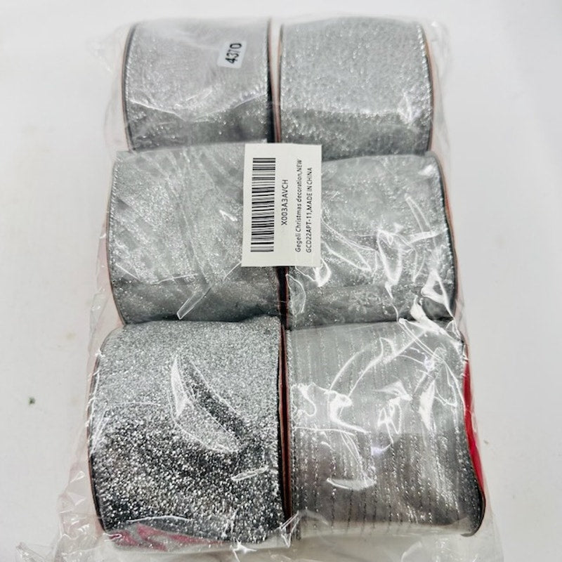 NEW Set Of 6 Silver Metallic Mesh Christmas Ribbon For Wreaths Christmas Tree