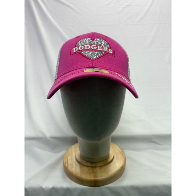 47 Brand Los Angeles Dodgers Trucker Hat Glitter Heart Pink Gray Youth