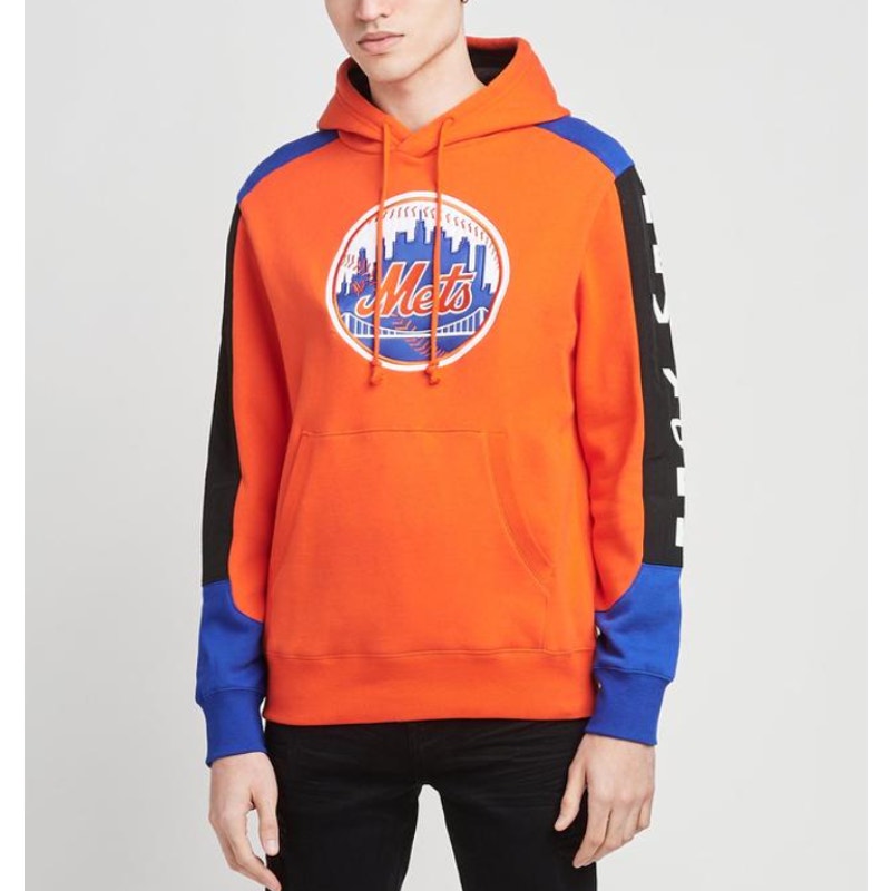 Mitchell & Ness New York Mets MLB Fusion Fleece Hoodie Color Block Orange Size L