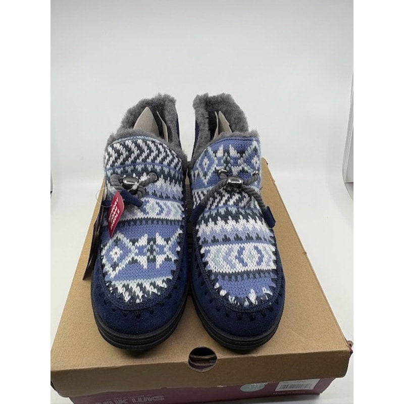 Muk Luks Ziggy Wilshire Winter Booties Slip-On Navy White Womens Size 10