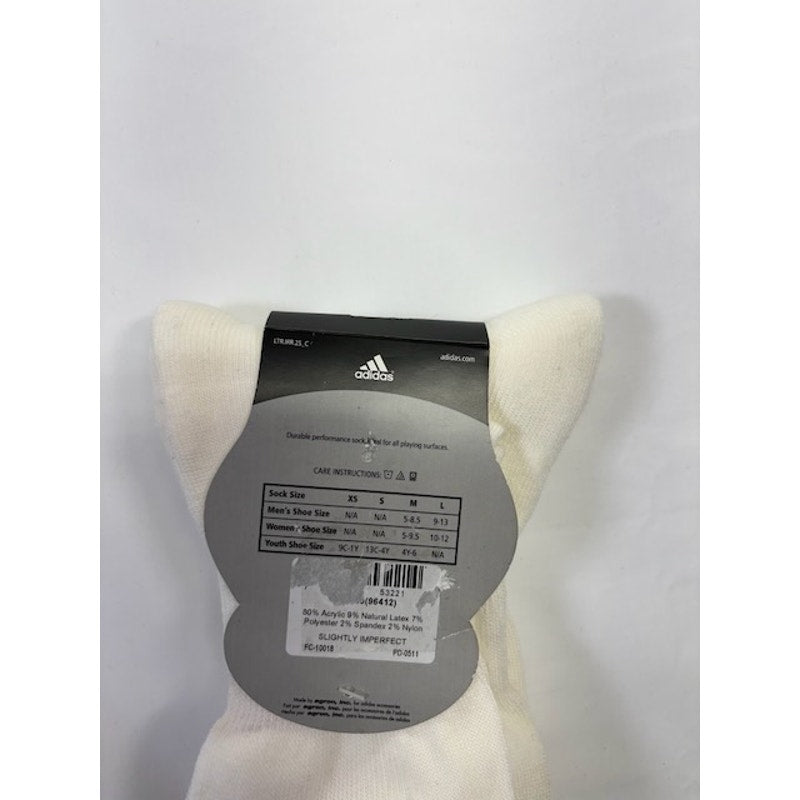 Adidas Soccer Socks 2 Pairs White Unisex Size L Mens 9-13 Womens 10-12