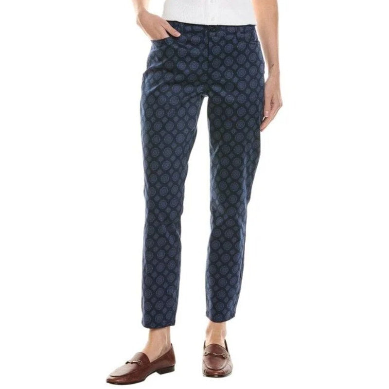 NYDJ Clarissa Ankle Jeans Lift Tuck Technology Pendant Print Blue Womens 14