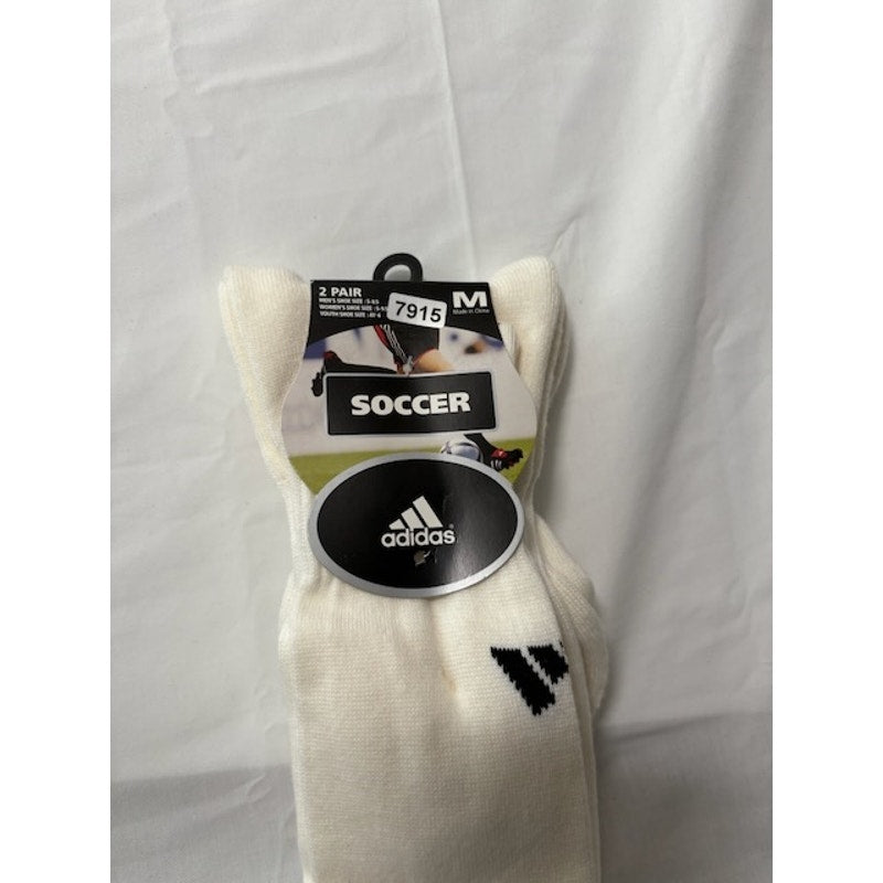 2 Pairs Adidas Soccer Socks Over The Calf White/Black Mens Shoe Size M 5-8.5