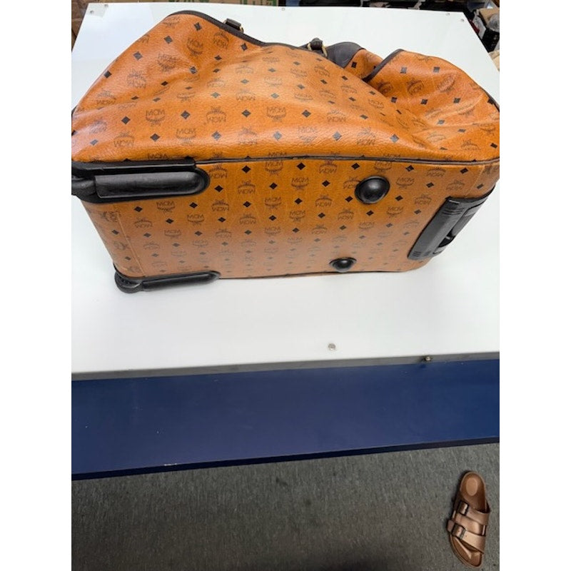 Vintage MCM Monogram Visetos Duffle Trolley Travel Bag Leather Cognac Orange