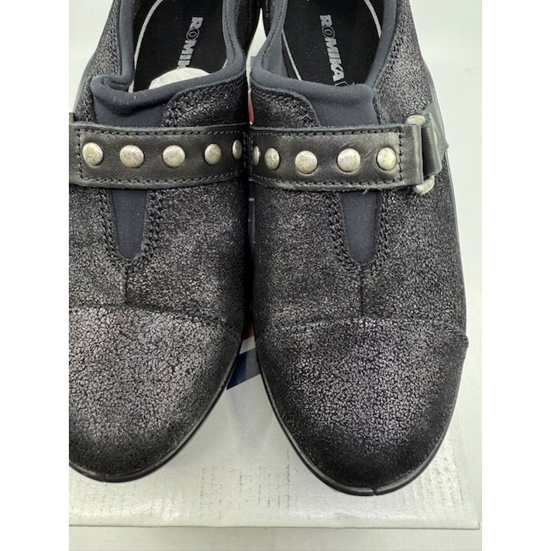 Romika Mokassetta 295 Clogs Shoes Leather Slip-On Studded Black Womens Sz 37