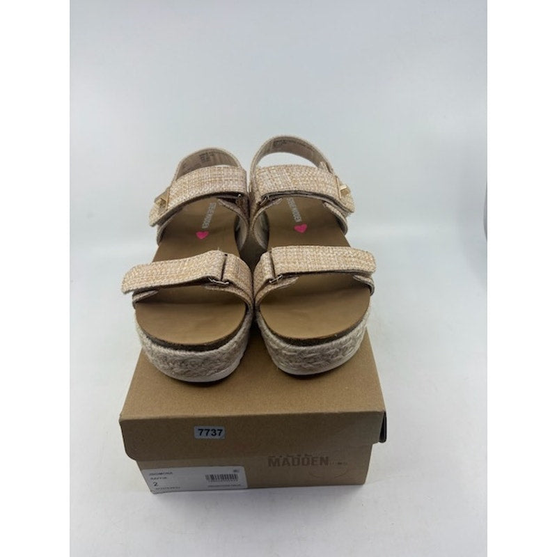 Steve Madden Bigmona Flatform Sandal Ankle Strap Natural Raffia Girls Size 2